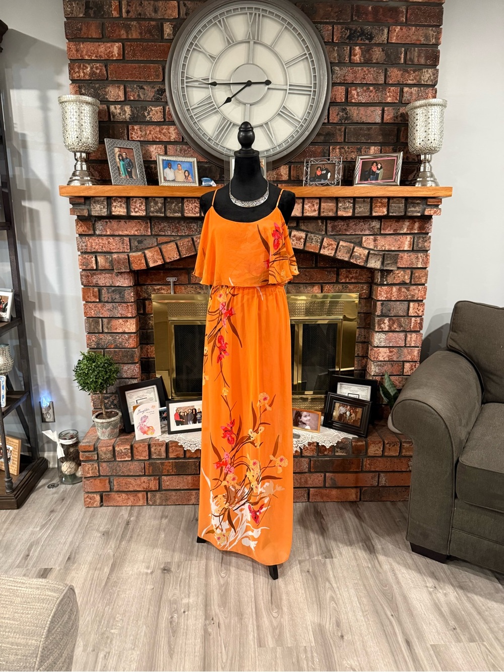 Bebe Orange Floral Maxi Strap Dress